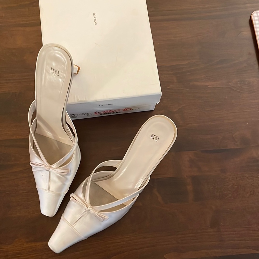 Vintage satin Stuart Weitzman for Vera Wang Bridal kitten heels.